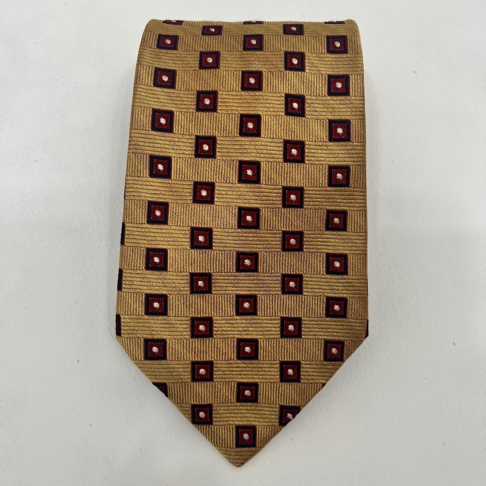 Vintage Tommy Hilfiger Tie 2-Tone Gold Navy Red Blocks 100% Silk USA 58"x3.75" - Picture 1 of 8